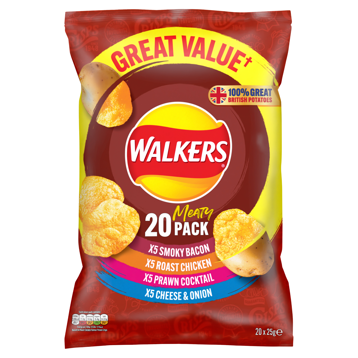 Walkers Crisps Chips Variety Meaty 20 x 25g FAMILY